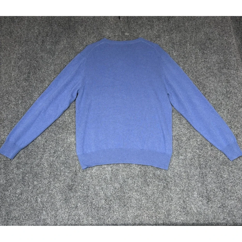Daniel Bishop Sweater Mens Large Blue 100% Cashmere V-Neck Pullover Knit Mended